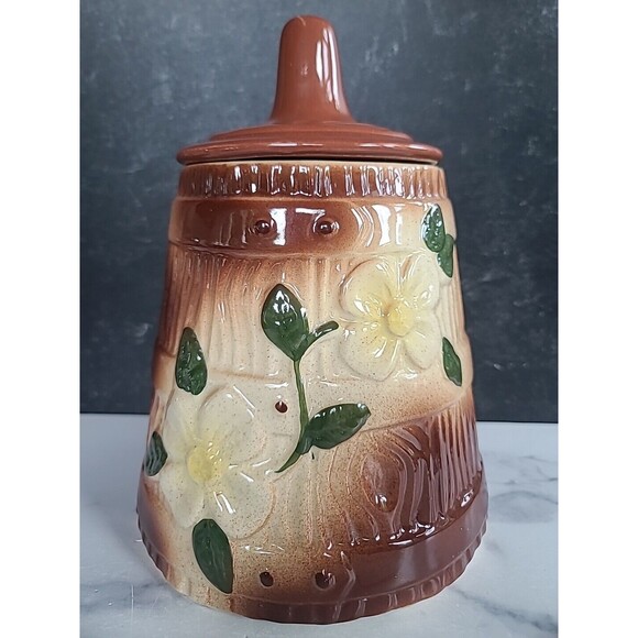 Vintage Floral Lidded Butter Churn Cookie Jar, READ - Picture 2 of 10